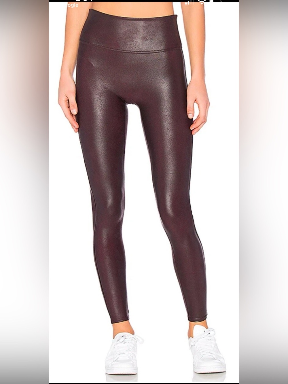 Spanx faux leather leggings in a plum shimmer color